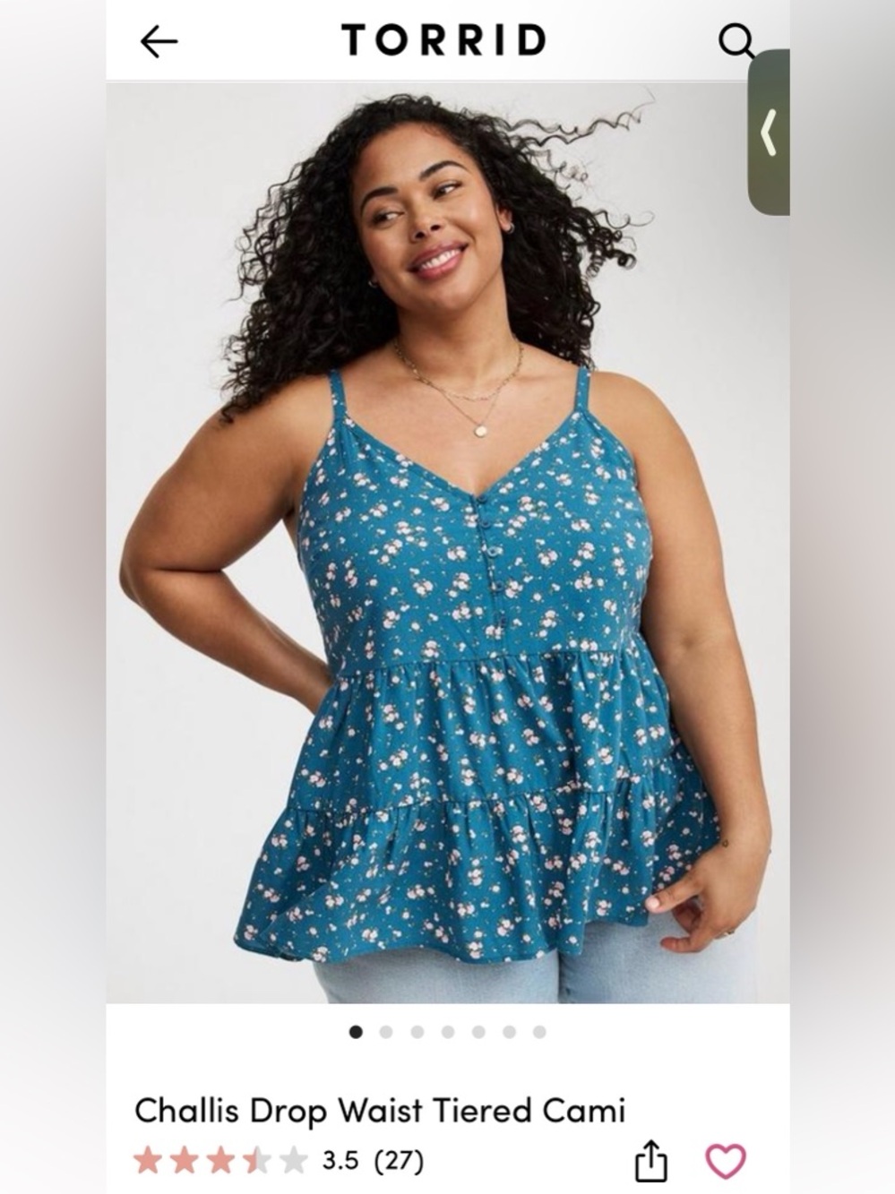Torrid Challis Drop Waist Tiered Cami Size 1X NWT C8